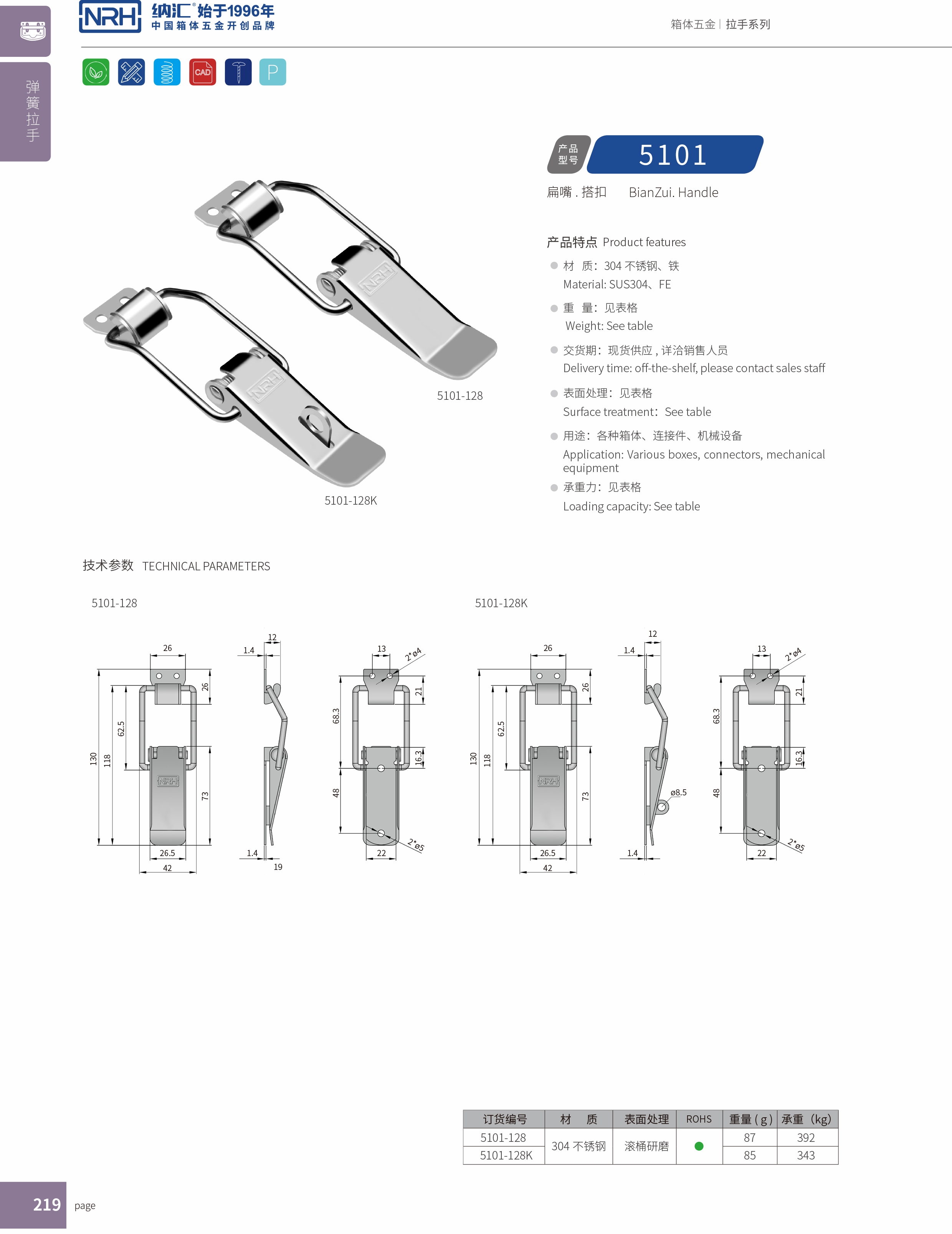 扁嘴搭扣5101-128K五金铁质扣件_冷藏箱锁扣_NRH纳汇搭扣 