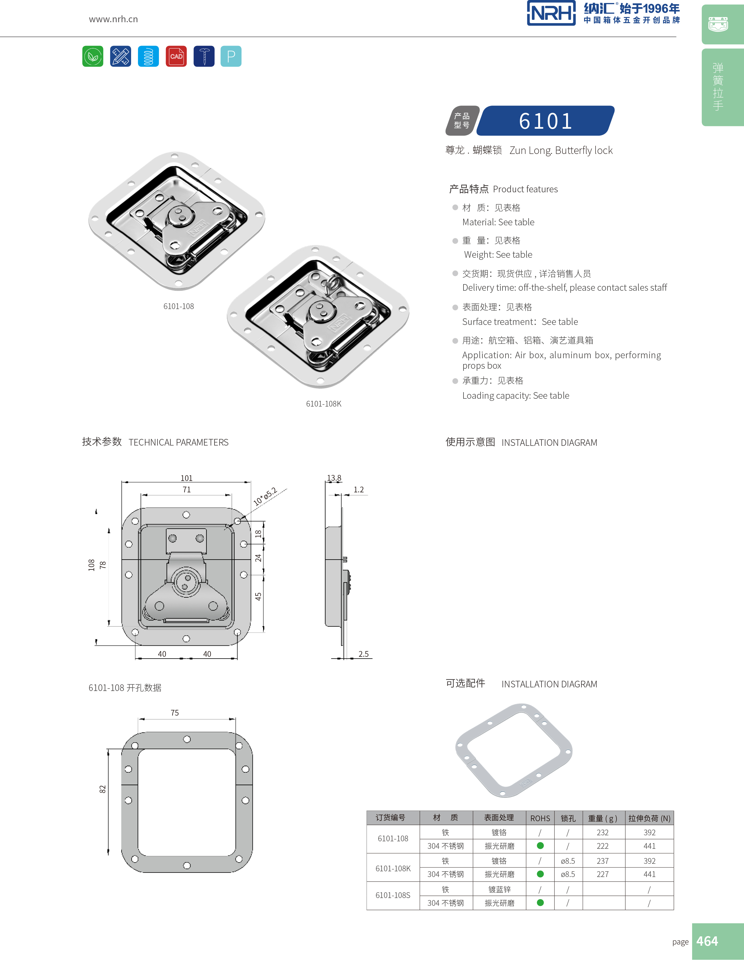 蝶锁箱扣6101-108电箱锁扣_工业五金锁扣_NRH纳汇箱扣 