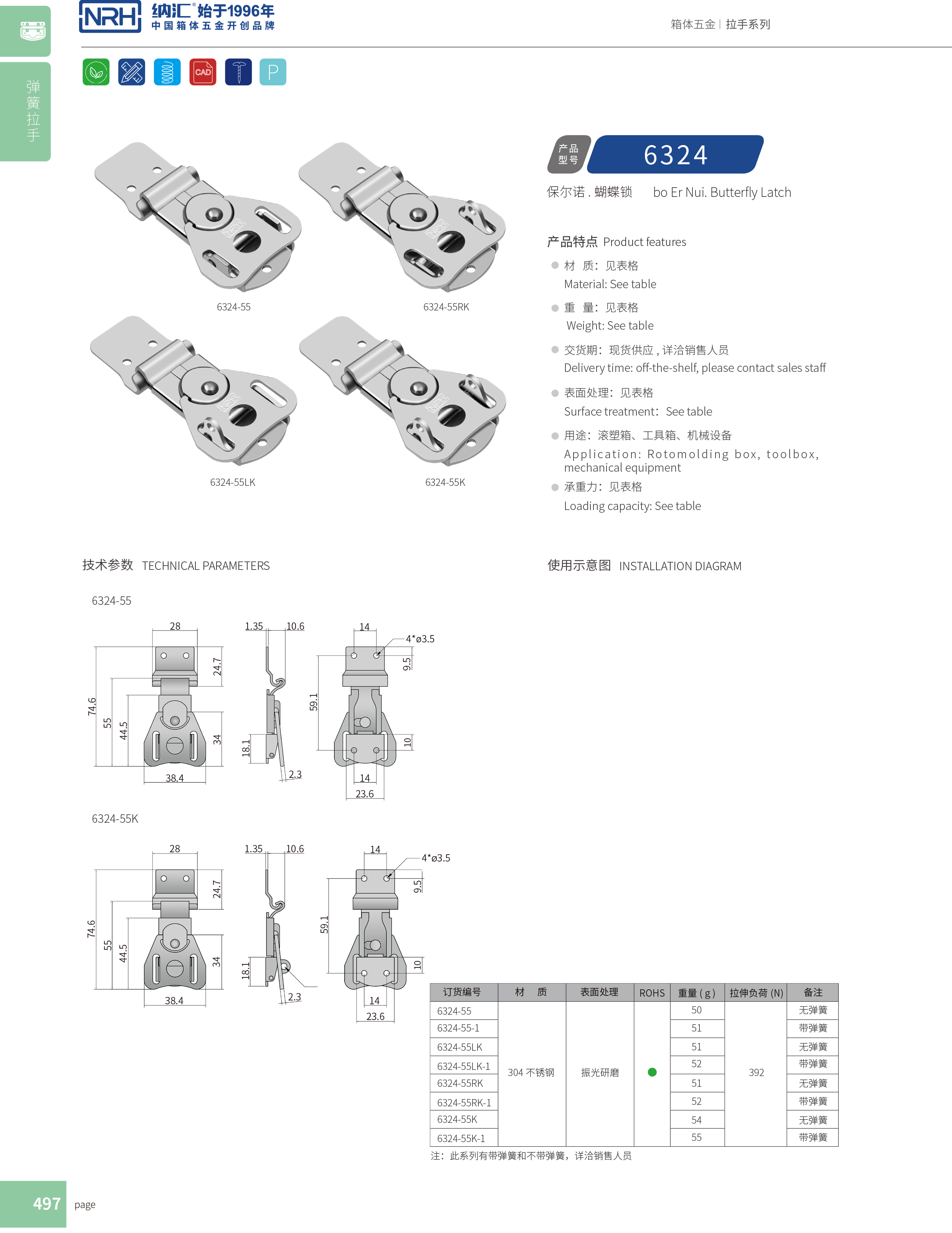 蝴蝶锁芯6324-55RK冷藏箱搭扣_广告箱箱扣_NRH救灾箱箱扣