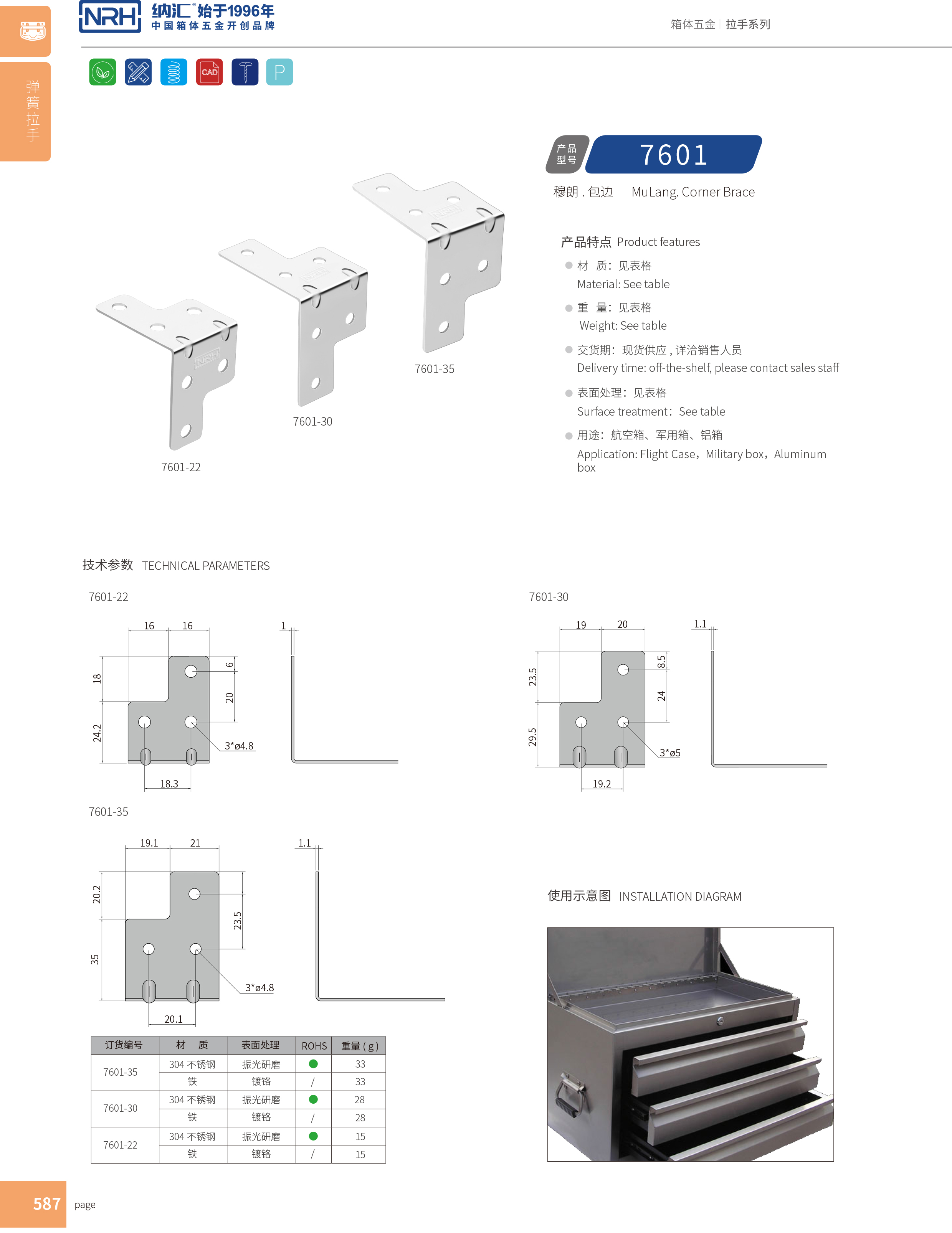 包边7601-22箱包五金护角_直角三角护角_NRH纳汇包边 