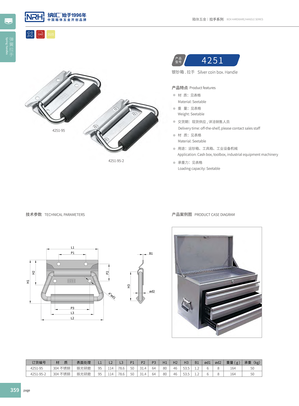 纳汇/NRH 运钞箱不锈钢拉手 4251