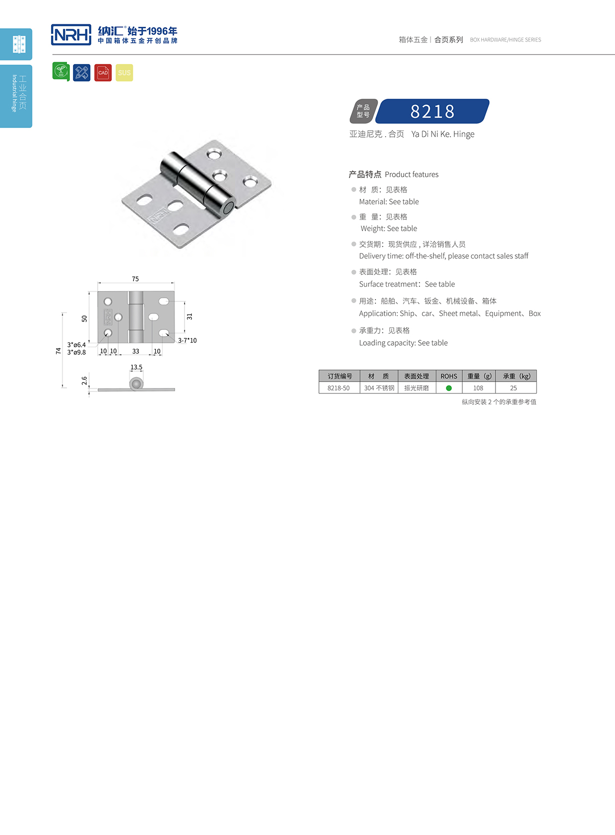 8218-50工业箱合页