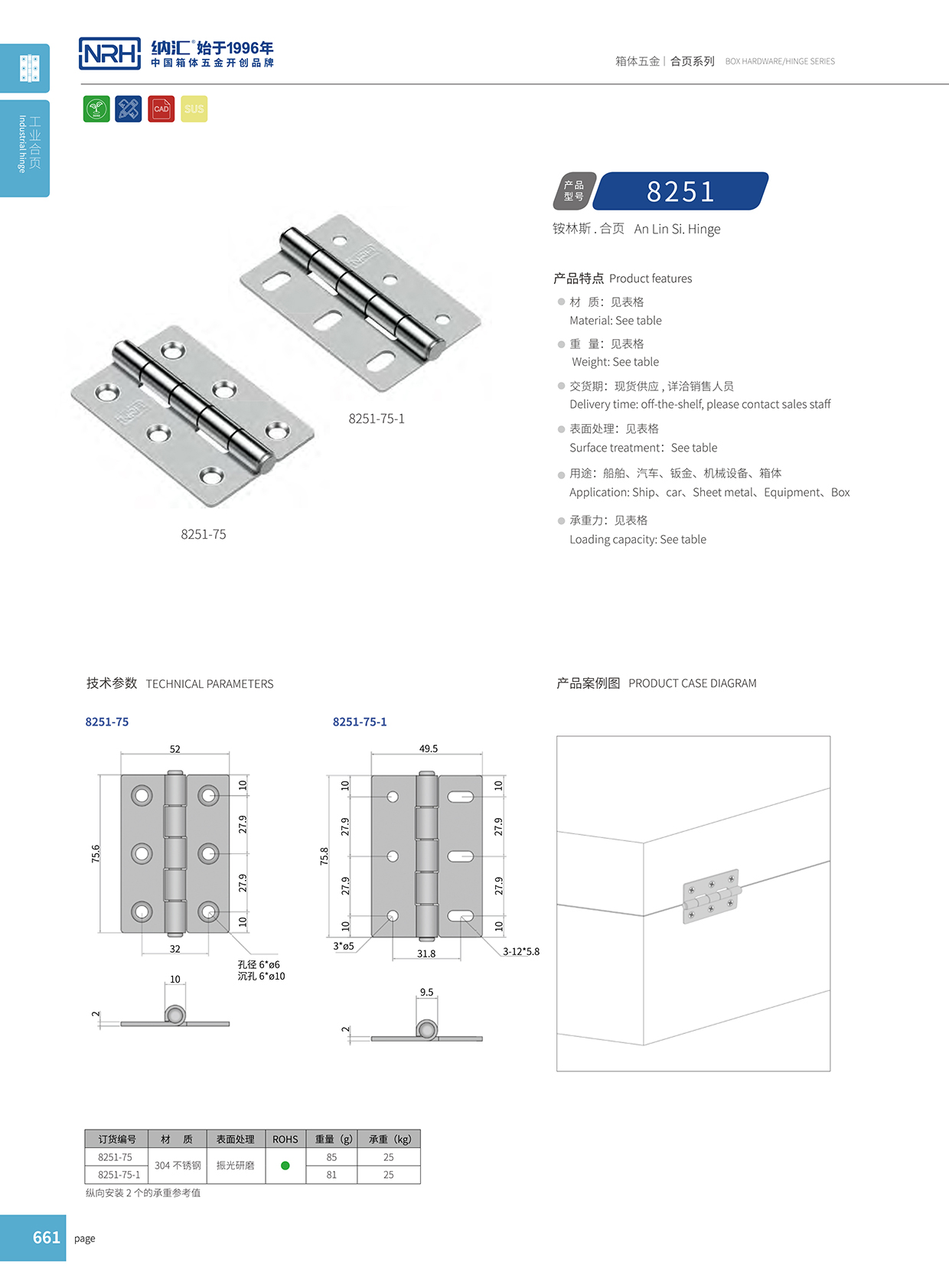 8251-75-1木箱合页铰链