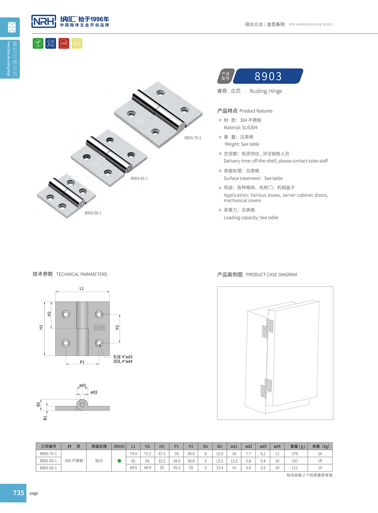 纳汇/NRH 8903-65-1 LED展示箱铰链