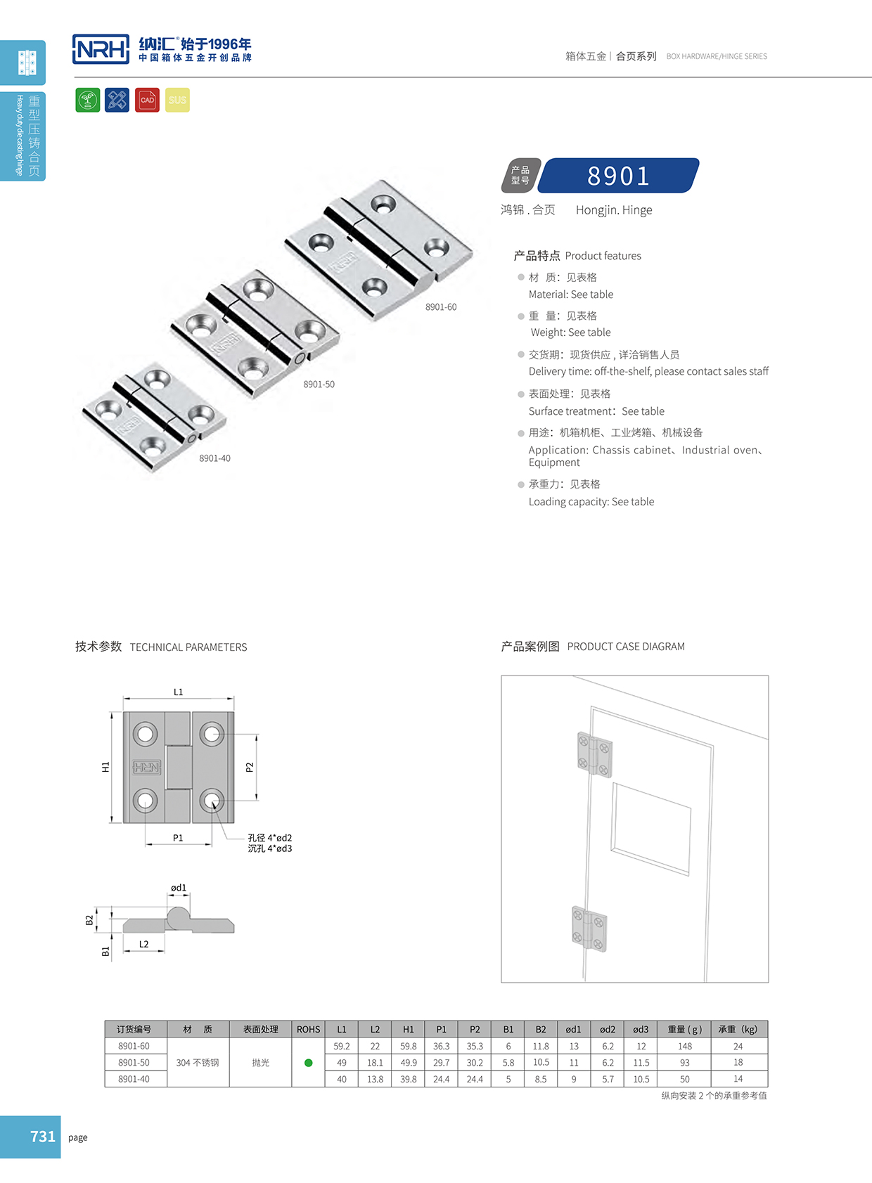  纳汇/NRH 8901-40 围板箱合页