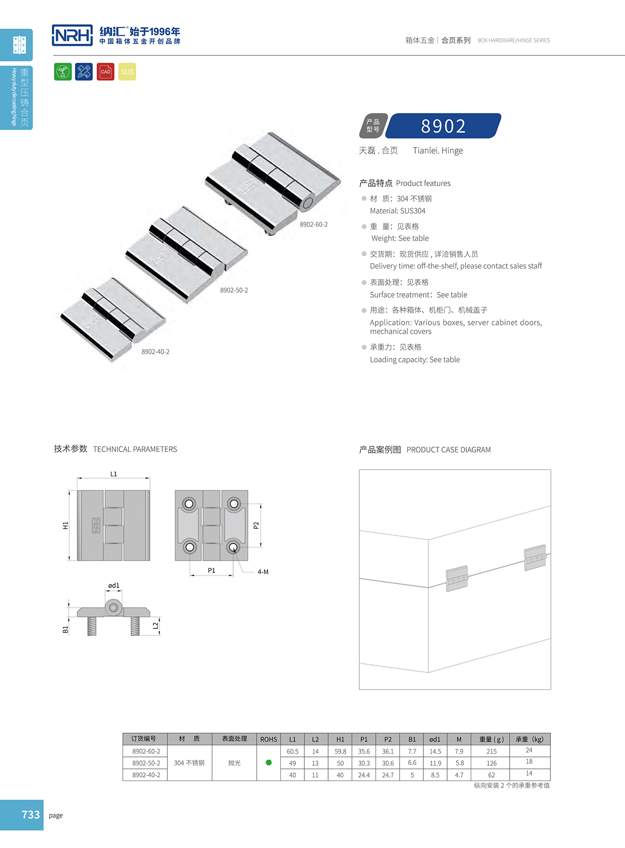 纳汇/NRH 8902-40-2 重型箱铰链