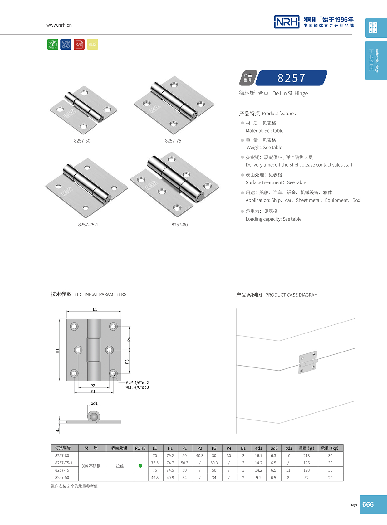 纳汇/NRH 不锈钢合页 8253-75