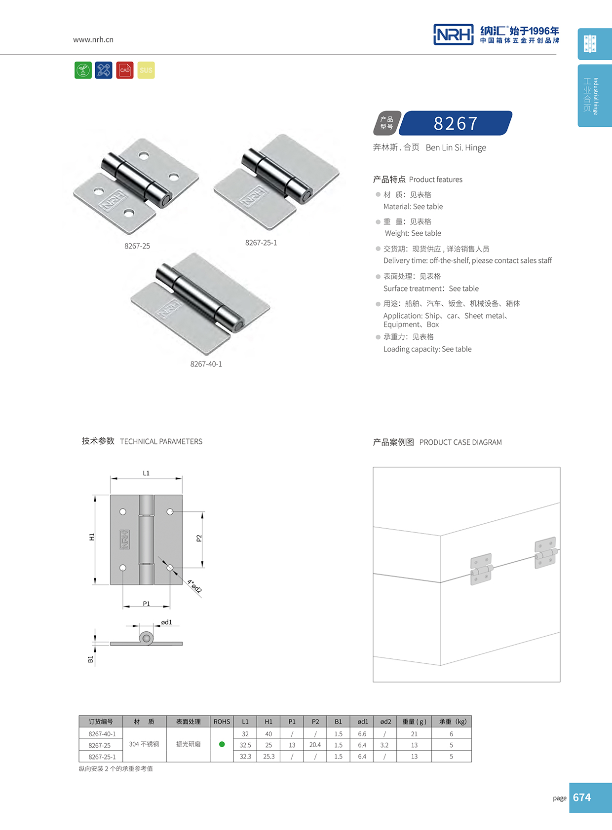 纳汇/NRH 不锈钢合页 8267-25