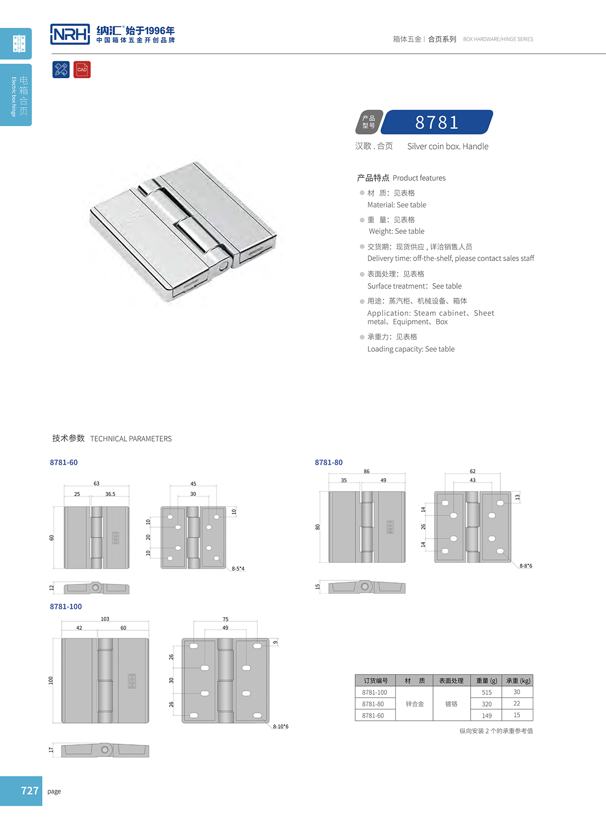 纳汇/NRH 8781-60 航空箱合页