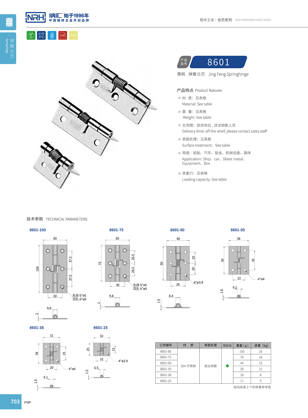 纳汇/NRH 8601-75 工具箱钢合页