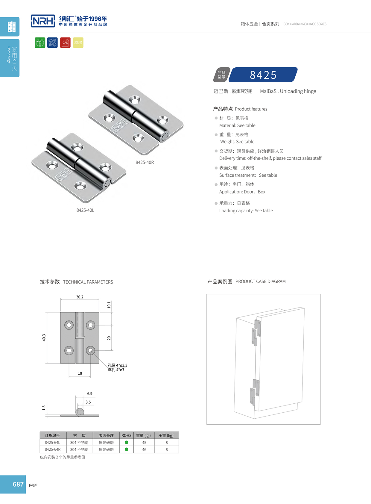 纳汇/NRH 8425-64-Z 电箱铰链